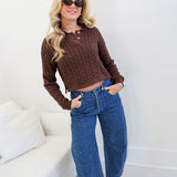 Wren Collar Knit Top - Brown