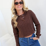 Wren Collar Knit Top - Brown