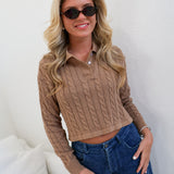 Josie Collar Knit Top - Taupe