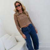 Josie Collar Knit Top - Taupe