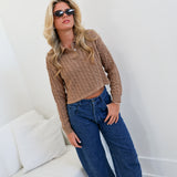 Josie Collar Knit Top - Taupe