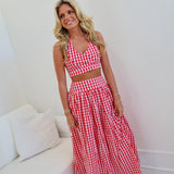 Jenna Gingham Halter Top - Red/White