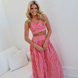 Jenna Gingham Halter Top - Red/White