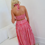Jenna Gingham Halter Top - Red/White