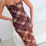 Ashlyn Checkered Maxi Dress - Brown Rust