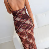 Ashlyn Checkered Maxi Dress - Brown Rust