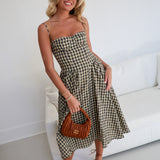 Sophie Checkered Midi Dress - Natural Checker