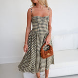 Sophie Checkered Midi Dress - Natural Checker