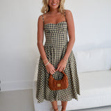 Sophie Checkered Midi Dress - Natural Checker