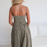 Sophie Checkered Midi Dress - Natural Checker