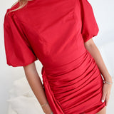 Denna Puff Sleeve Mini Dress - Burgundy