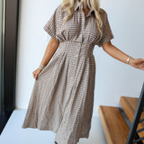 Lainey Gingham Midi Dress - Brown
