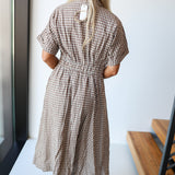 Lainey Gingham Midi Dress - Brown