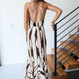 Maggie Belted Halter Maxi Dress - Ivory/Brown