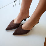 Morley Faux Suede Pointed Toe Mul Kitten Heels - Brown