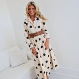 Tanya Polka Dot Shirt Dress W/ Belt - Ivory/Black