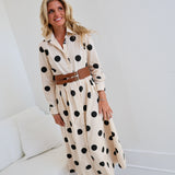 Tanya Polka Dot Shirt Dress W/ Belt - Ivory/Black