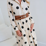 Tanya Polka Dot Shirt Dress W/ Belt - Ivory/Black