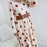 Collins Polka Dot Shirt Dress W/ Belt - Ivory/Brown