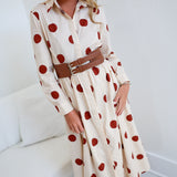 Collins Polka Dot Shirt Dress W/ Belt - Ivory/Brown