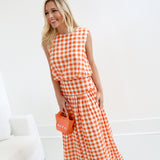 Ollie Gingham Skirt Set - Orange