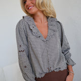 Rylan Ruffle Embroidered Blouse - Black