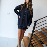 Kristie  Oversized Shirt And Mini Skirt - Dark Denim