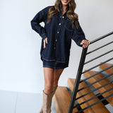 Kristie  Oversized Shirt And Mini Skirt - Dark Denim