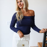 Baily Asymmetric Long Sleeve Top - Navy