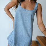 Mallory Denim Colorblock Shift Mini Dress - Denim 2 Tone