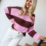 Nikki Striped Sweater - Pink/Brown Stripe
