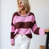 Nikki Striped Sweater - Pink/Brown Stripe