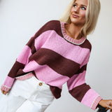 Nikki Striped Sweater - Pink/Brown Stripe