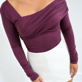 Lauren Asymmetric Neckline Knit Top - Plum