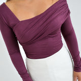 Lauren Asymmetric Neckline Knit Top - Plum
