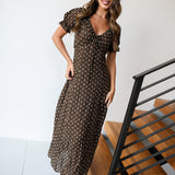 Isolde Polka Dot Maxi Dress - Dark Brown