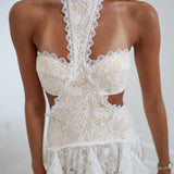 Bethany Lace Mockneck Dress - White