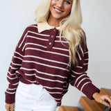Emma Striped Sweater - Burgundy