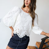 Nina Lace Bubble Sleeve Top - Ivory