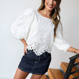 Nina Lace Bubble Sleeve Top - Ivory