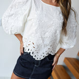 Nina Lace Bubble Sleeve Top - Ivory