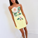 Victoria Strapless Embroidered Mini Dress - Yellow