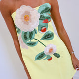 Victoria Strapless Embroidered Mini Dress - Yellow
