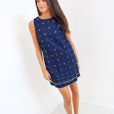 Lainey Embellished Denim Shift Mini Dress - Denim