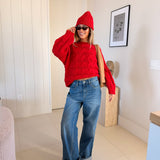 Catie Braided Knit Sweater Top - Red