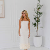 Kyla Tweed Strapless Dress - Off White
