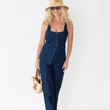 Lyric Sleeveless Denim Top- Demin