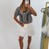 Casey Floral Embroidered Gingham Puff Sleeve Top - Black/White Gingham