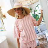 Fancy Striped Short Sleeve Top - Hibiscus/Cream