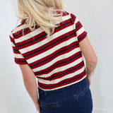 Cammy Cropped Striped Polo Tee - Burgundy